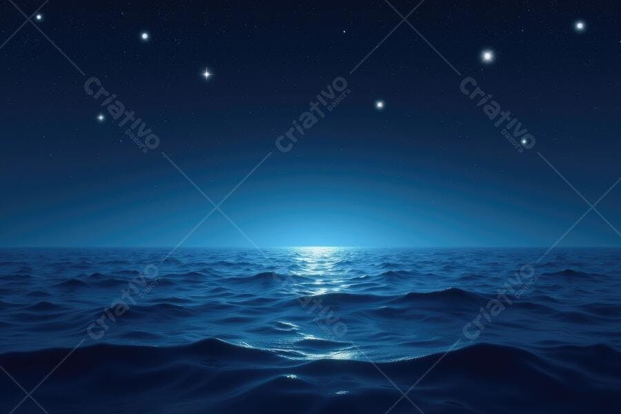 Foto Oceano Noturno Estrelado Lua Cheia Reflexo na Água