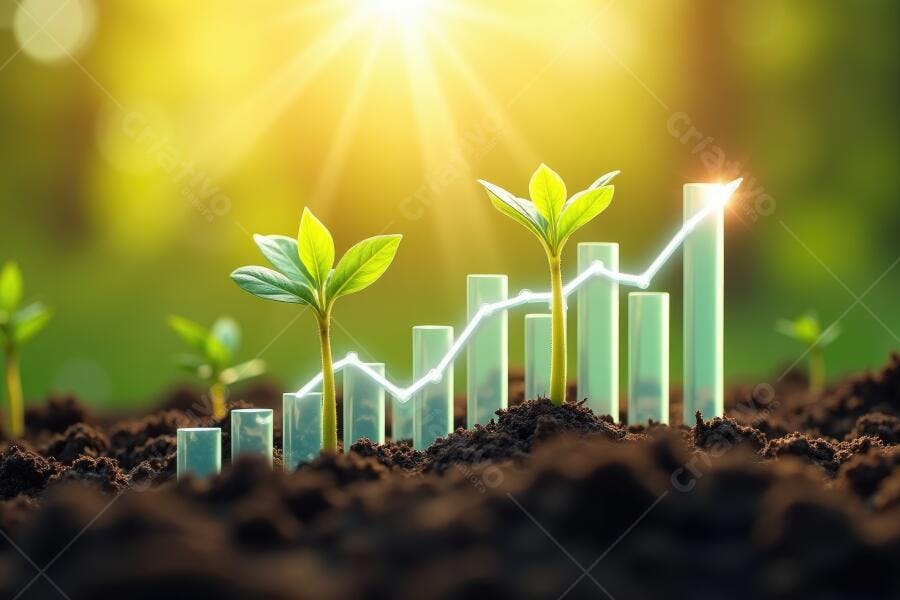 Foto Mudas Crescendo Gráfico Financeiro Sol Dourado