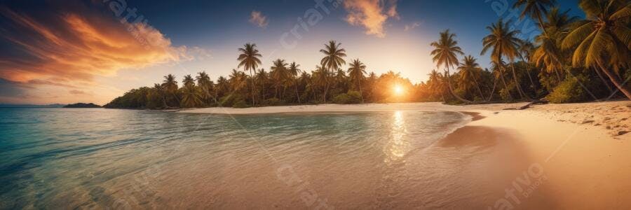 Foto Praia Tropical Pôr do Sol Palmeiras Mar Azul