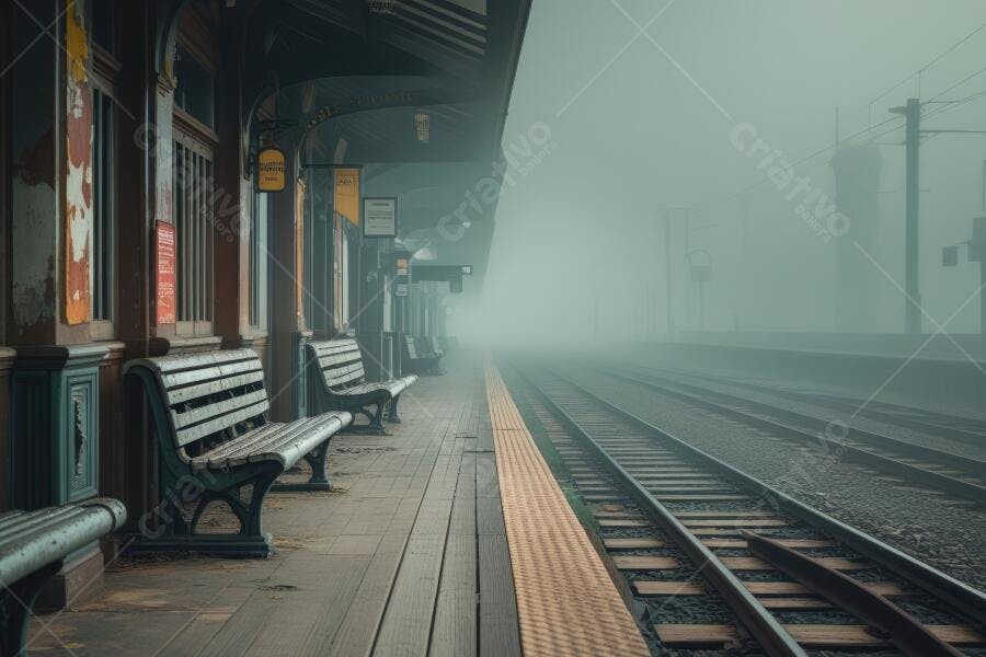 Foto Estação de Trem Antiga Vazia Manhã Nebulosa