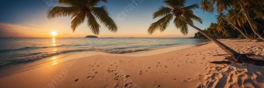 Foto Praia Tropical Pôr do Sol Coqueiros Areia Dourada