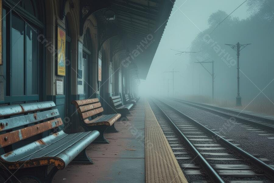 Foto Estação de Trem Antiga Vazia Manhã Nebulosa