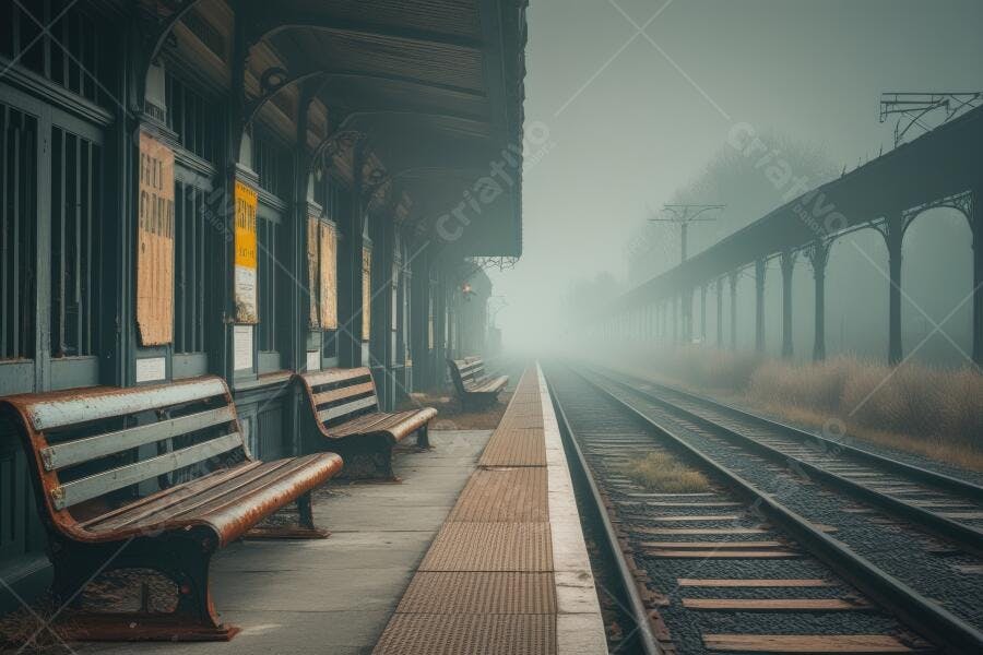 Foto Estação de Trem Antiga Vazia Manhã Nebulosa