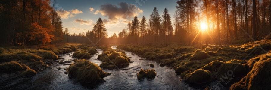 Foto Rio Floresta Outono Pôr do Sol Dourado Natureza
