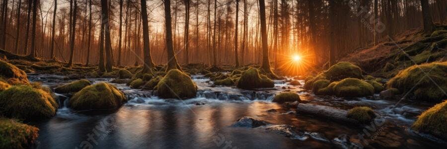 Foto Floresta Rio Musgo Pôr do Sol Dourado Natureza