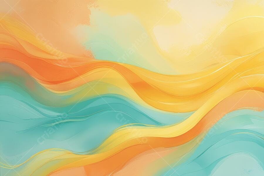 Fundo Abstrato Ondas Aquarela Laranja Azul Amarelo