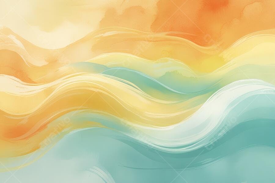 Fundo Abstrato Ondas Aquarela Tons Pastel Laranja Azul Amarelo