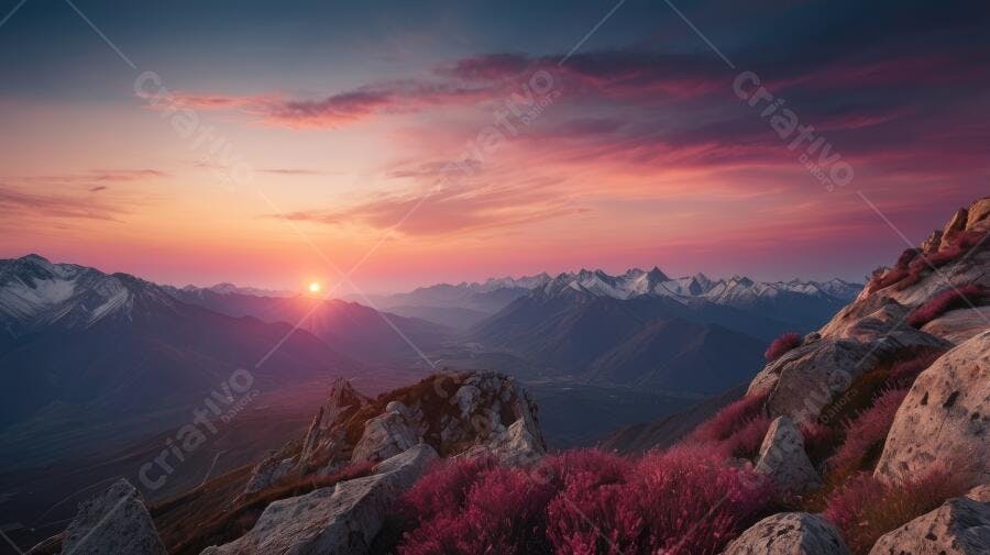 Foto Paisagem Montanhas Pôr do Sol Céu Rosa Laranja Natureza