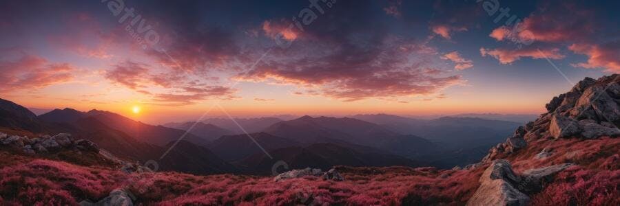 Foto Panorâmica Montanhas Pôr do Sol Céu Rosa Laranja