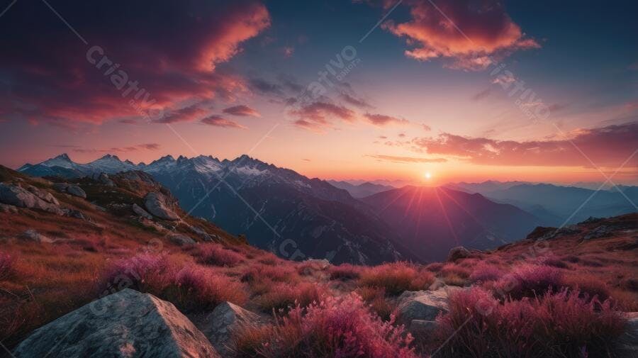 Foto Paisagem Montanhas Pôr do Sol Céu Rosado Natureza