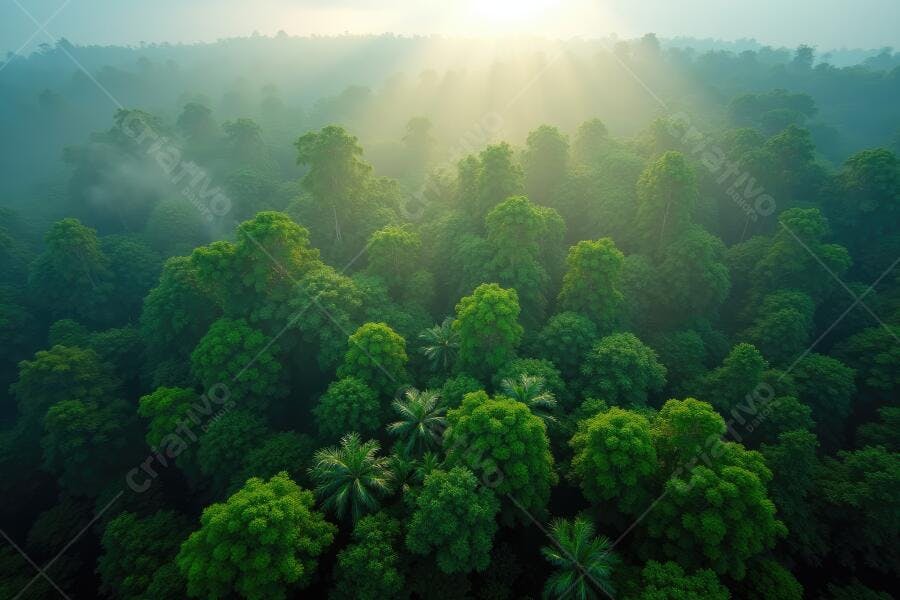 Foto Aérea Floresta Tropical Amazônica Raios de Sol Manhã