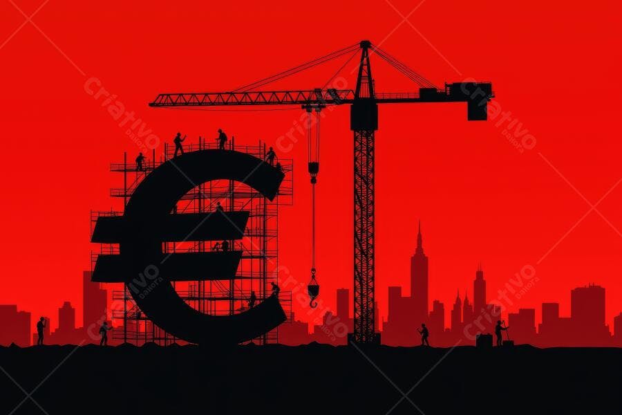 Ilustração Construção Símbolo Euro Guindaste Cidade Vermelho