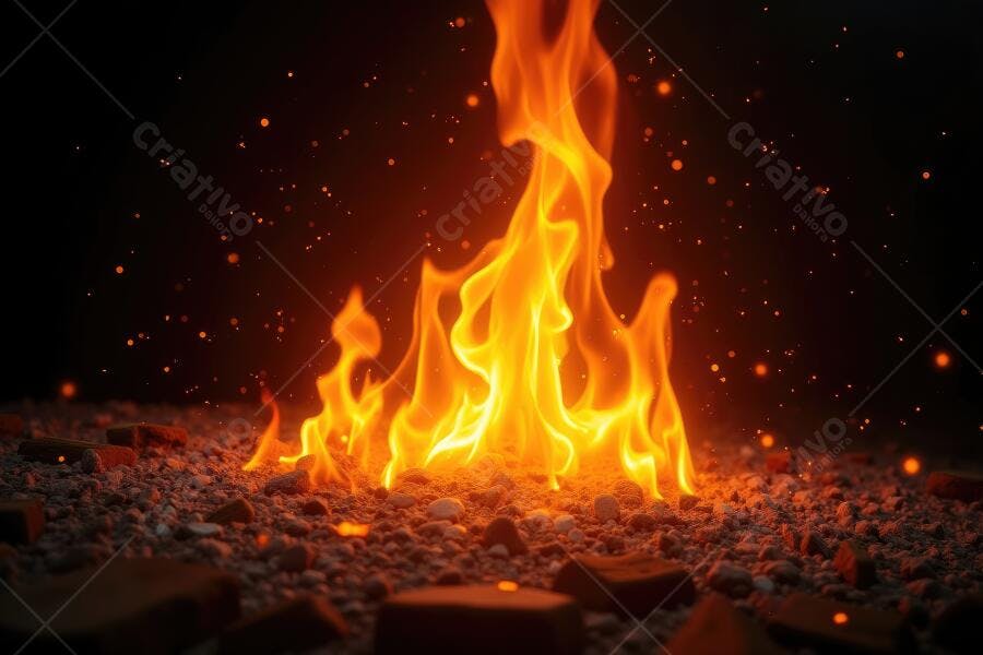 Foto Chamas de Fogo Intenso com Faíscas em Fundo Escuro