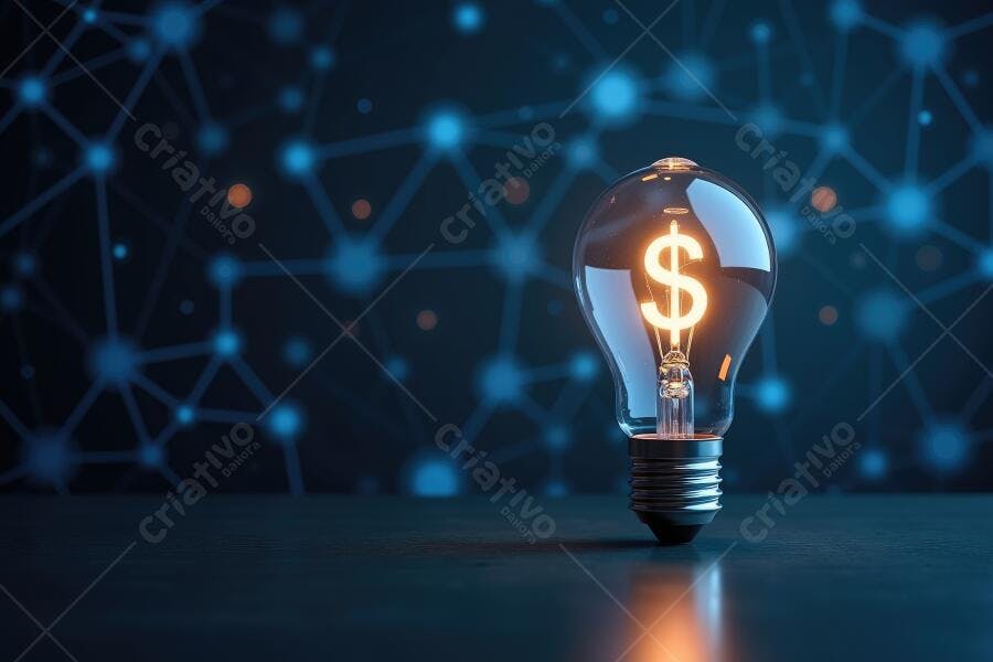 Foto Lâmpada Ideia Símbolo Dólar Fundo Conexões Digitais