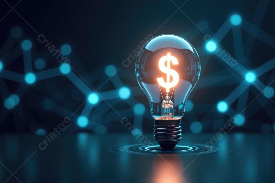 Foto Lâmpada Ideia Dinheiro Símbolo Dólar Fundo Tecnológico