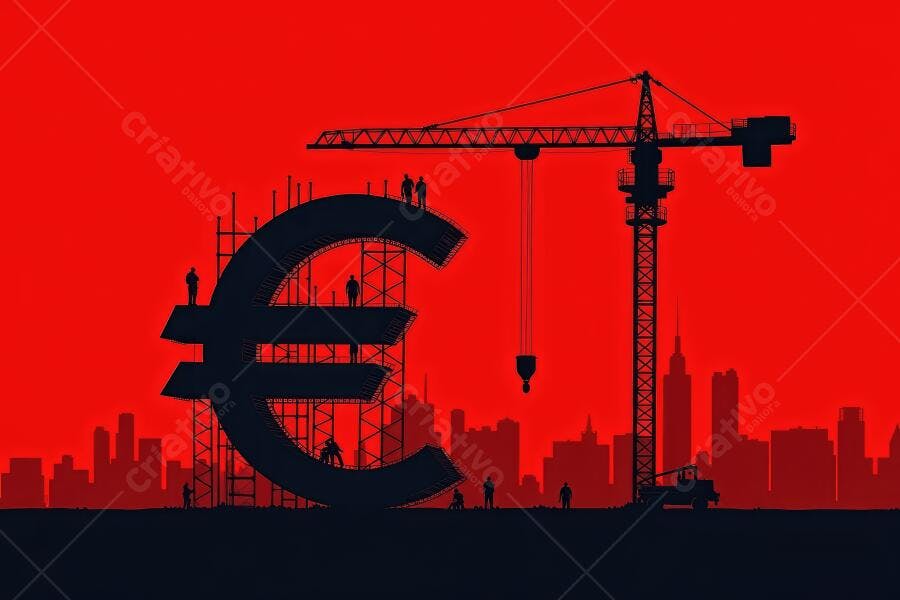 Ilustração Construção Símbolo Euro Guindaste Cidade Vermelho
