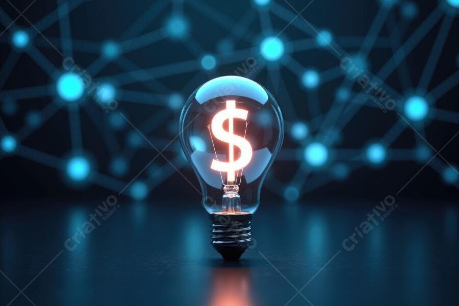 Foto Lâmpada Ideia Negócios Símbolo Dólar Fundo Digital