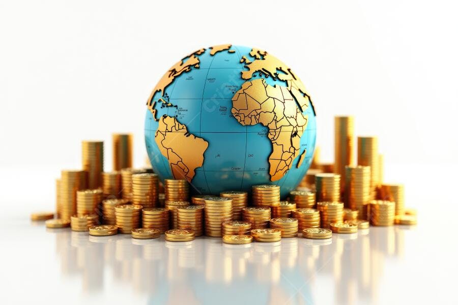 Foto Globo Terrestre Moedas de Ouro Finanças Globais
