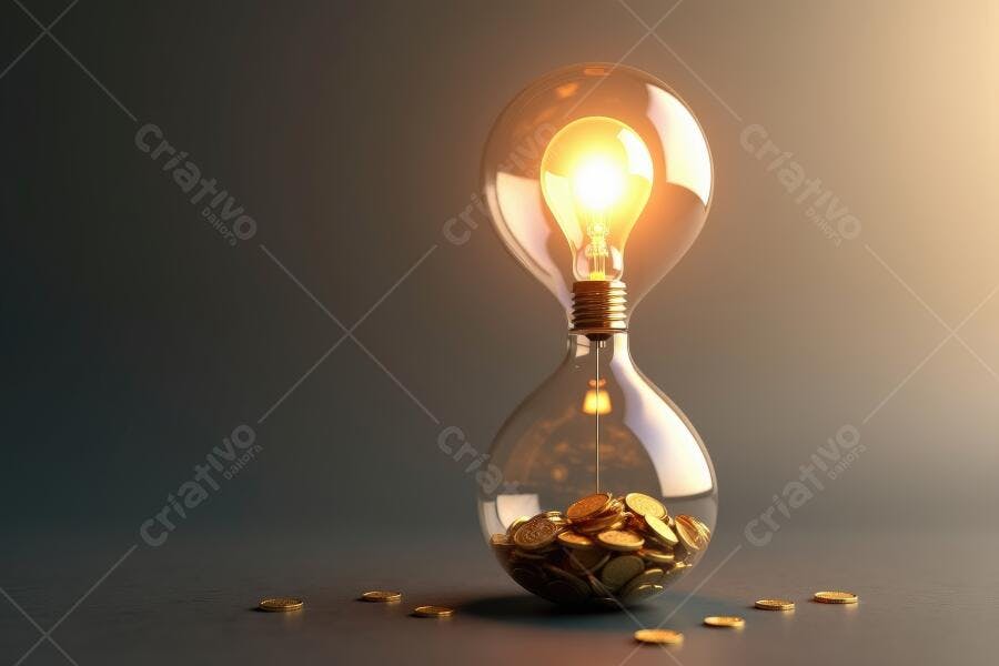Foto Lâmpada Ampulheta Moedas Conceito Ideia e Tempo