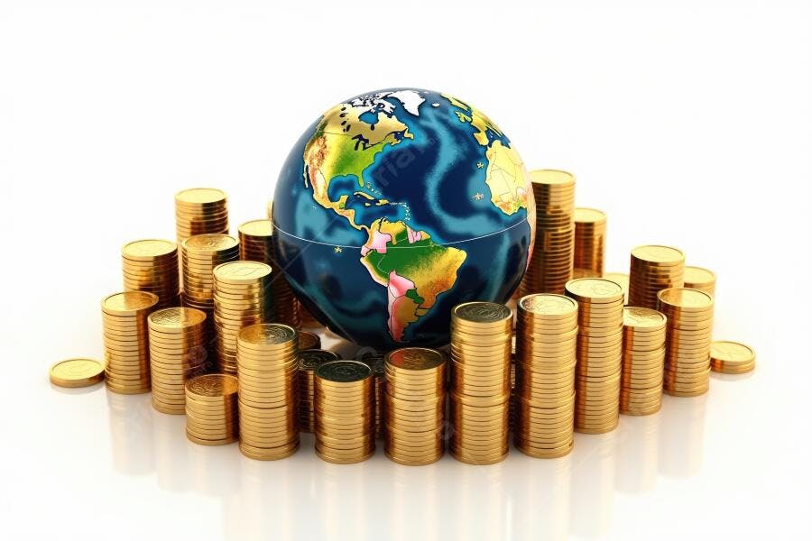 Foto Globo Terrestre Moedas Douradas Economia Global