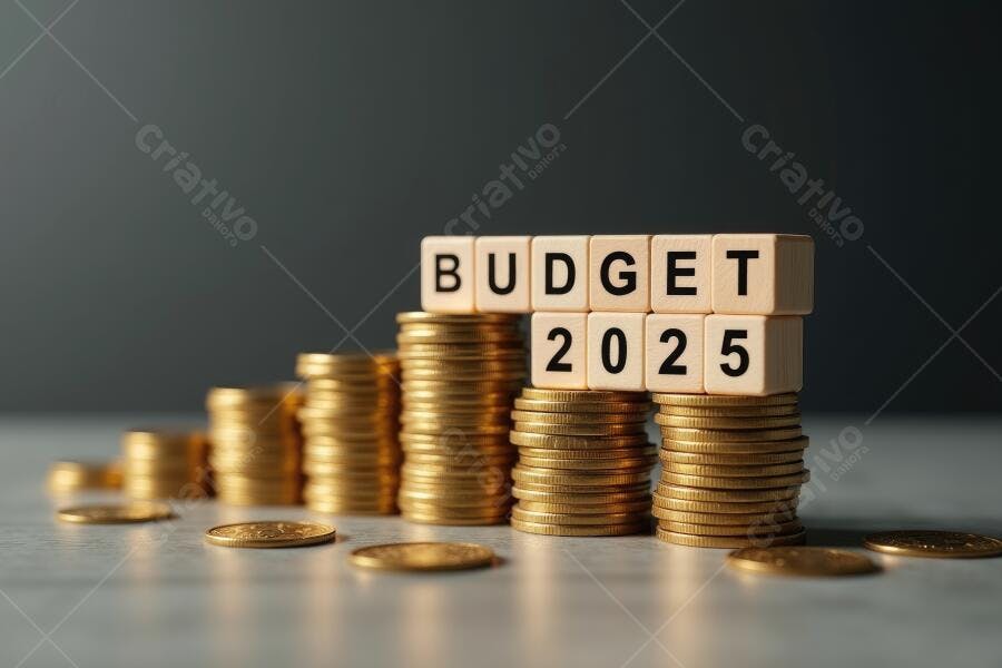 Foto Orçamento 2025 Pilhas de Moedas Crescendo Finanças