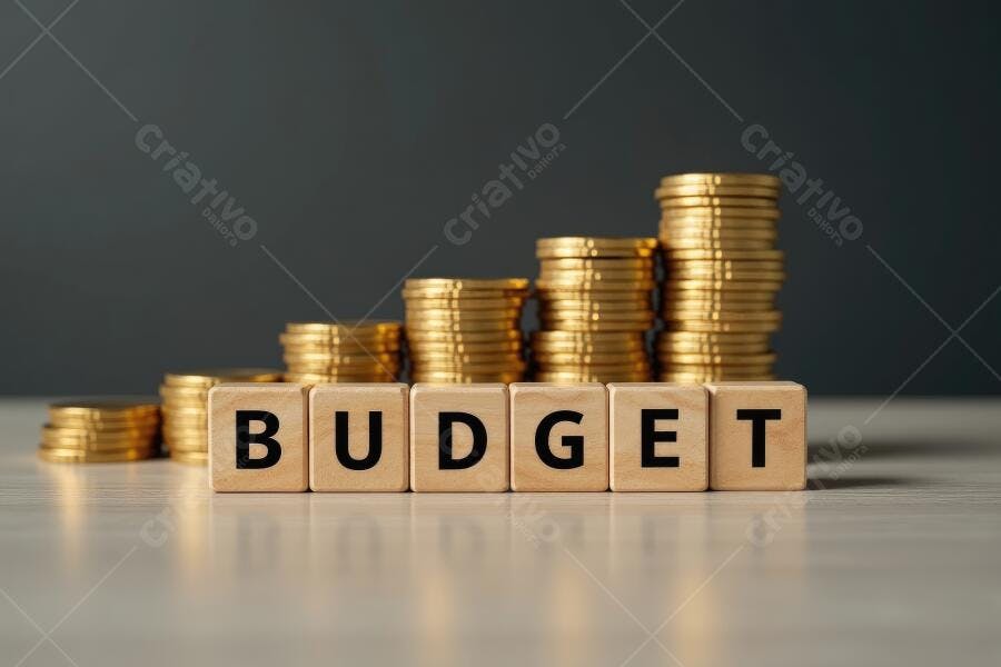 Foto Moedas Empilhadas Cubos Escritos BUDGET Finanças