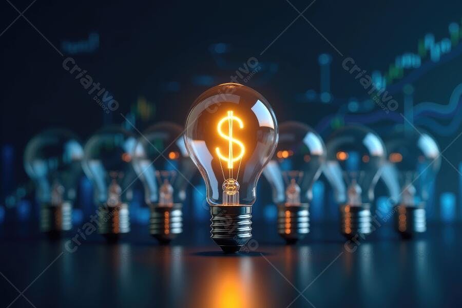 Foto Lâmpada Acesa Símbolo Dólar Ideia Negócio Financeiro