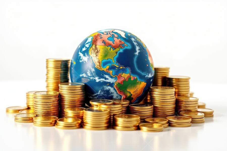 Foto Globo Terrestre Pilhas de Moedas Finanças Globais