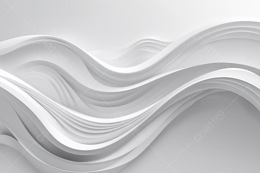 Fundo Abstrato Ondas Brancas e Cinzas 3D Minimalista