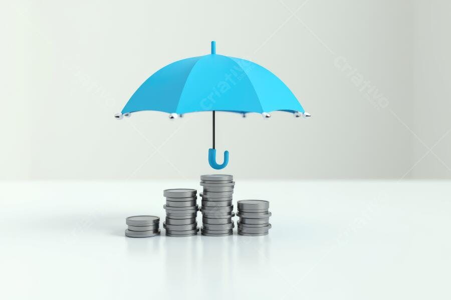 Foto Guarda-chuva Azul Protegendo Pilhas de Moedas Finanças