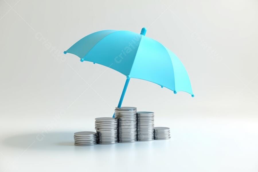Foto Guarda-chuva Azul Protegendo Pilhas de Moedas Finanças