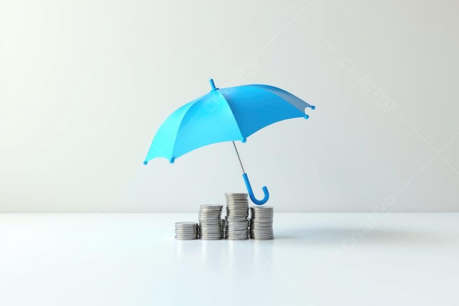 Foto Guarda-chuva Azul Protegendo Pilhas de Moedas Finanças