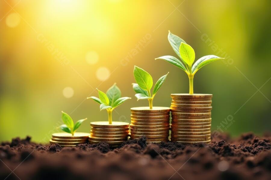 Foto Crescimento Financeiro Plantas Brotando Moedas Douradas