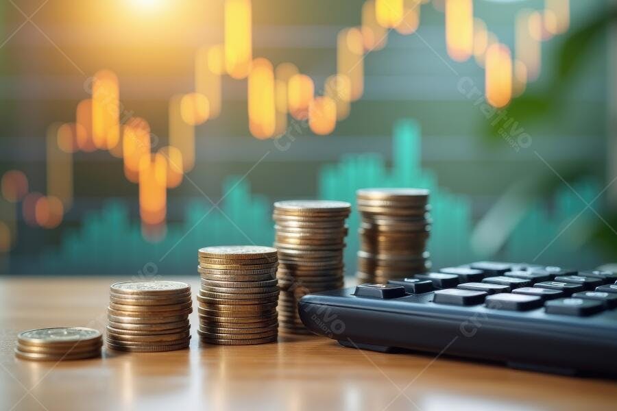 Foto Moedas Empilhadas Calculadora Gráfico Financeiro Investimento