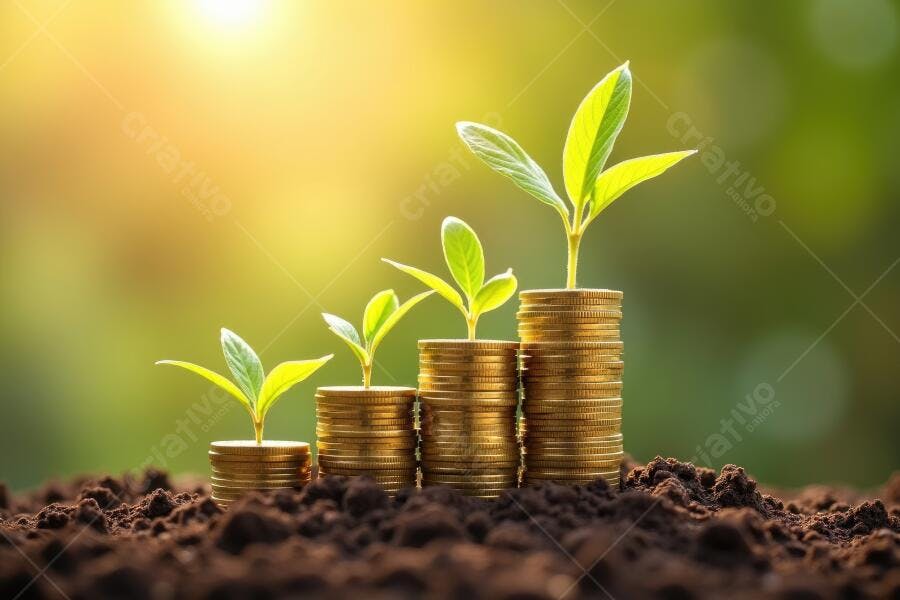 Foto Crescimento Financeiro Plantas Brotos Moedas Douradas