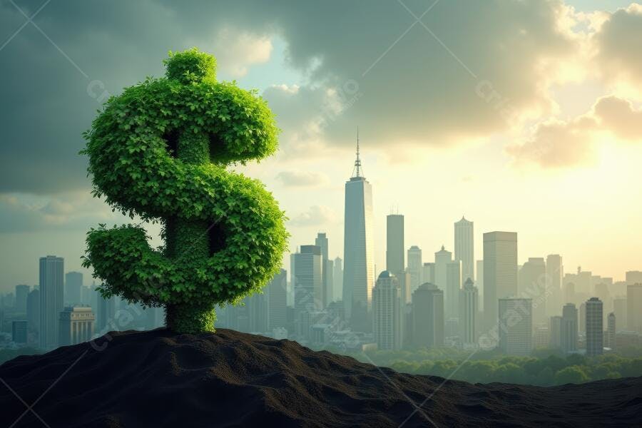 Foto Símbolo Dólar Verde Crescendo Cidade Arranha-Céus