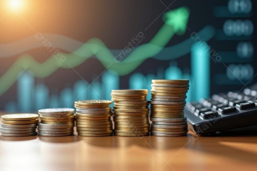 Foto Pilhas de Moedas Crescendo Gráfico Financeiro Negócios