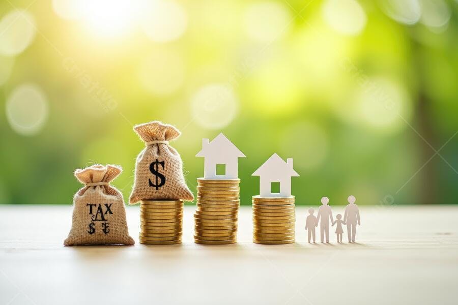Foto Sacos de Dinheiro Moedas Família Casa Investimento Imobiliário