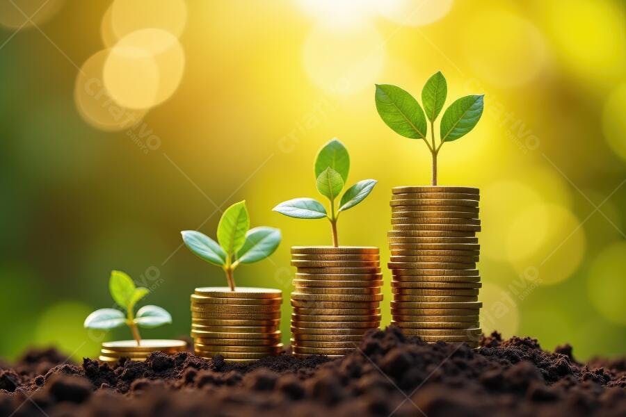 Foto Plantas Crescendo Moedas Terra Foco em Investimento