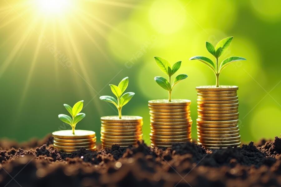 Foto Crescimento Financeiro Plantas Brotando Moedas Empilhadas