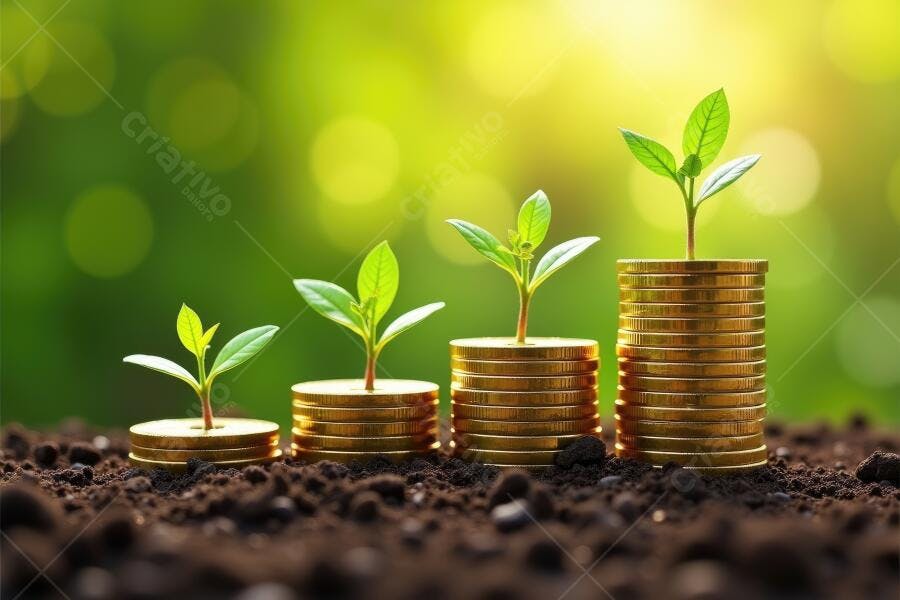 Foto Crescimento Financeiro Plantas Brotos Moedas Douradas