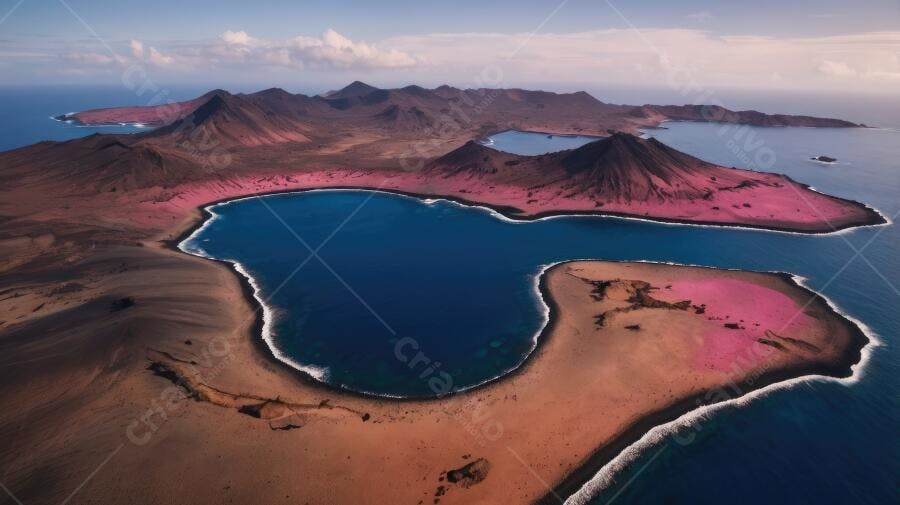 Foto Aérea Ilha Vulcânica Praia Rosa Oceano Azul