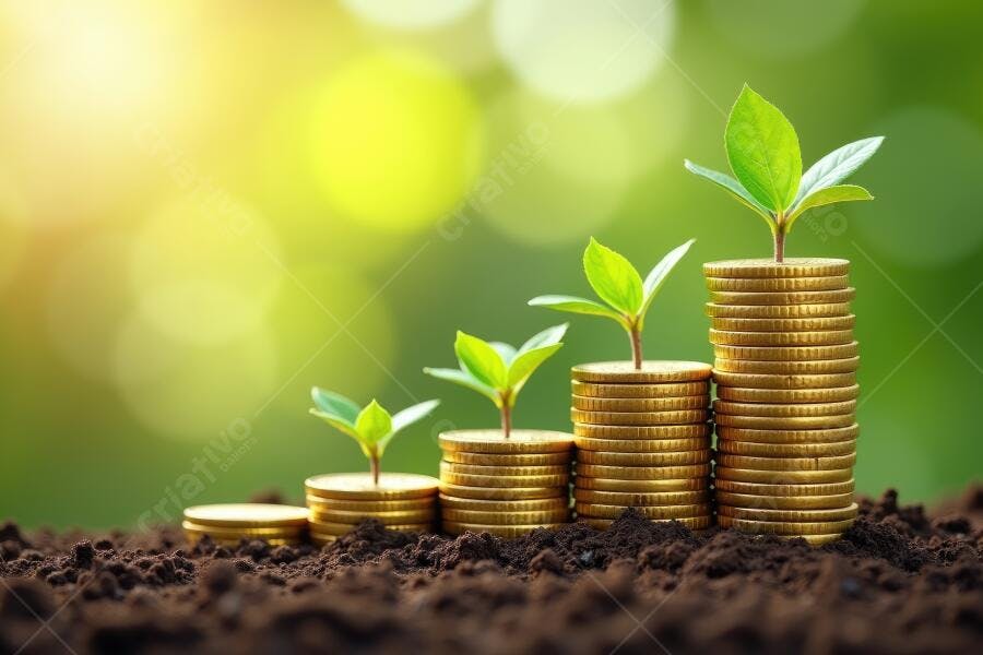 Foto Crescimento Financeiro Mudas Moedas Empilhadas Solo