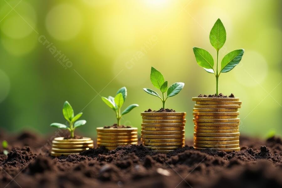 Foto Crescimento Financeiro Plantas Moedas Terra Fértil