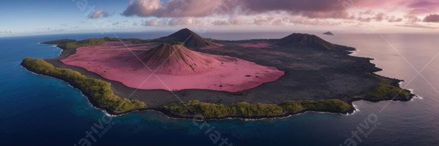 Foto Aérea Ilha Vulcânica Rosa Oceano Azul Paisagem Natural