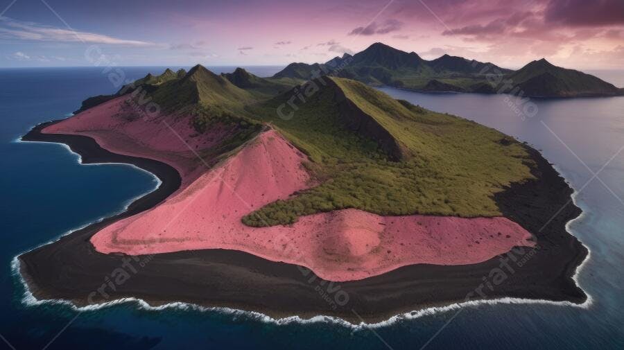 Foto Aérea Ilha Vulcânica Praia Rosa Areia Preta Oceano