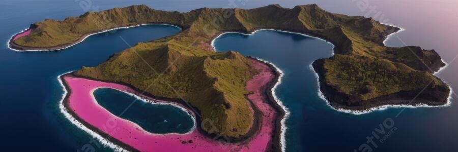 Foto Aérea Lago Rosa e Ilha Verde Paisagem Natural