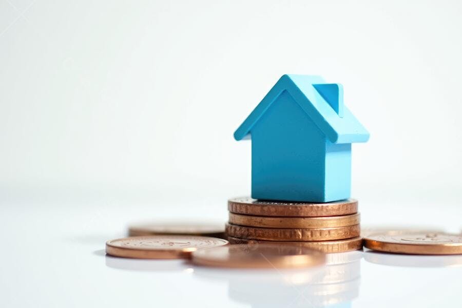 Foto Casa Azul Miniatura Moedas Economia Imobiliária