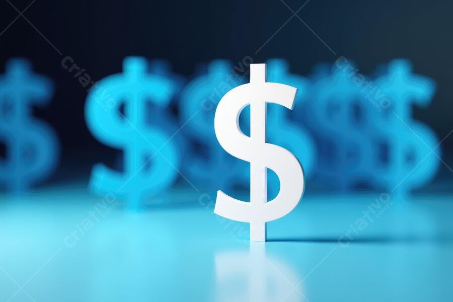 Foto Símbolo Dólar Branco Foco Fundo Azul Escuro