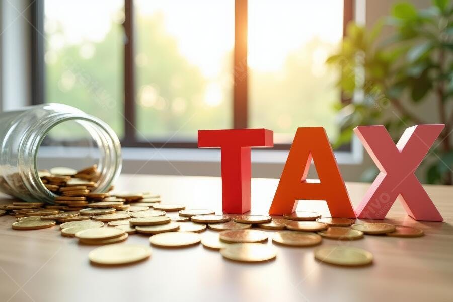 Foto Palavra TAX Moedas Dinheiro Impostos Finanças